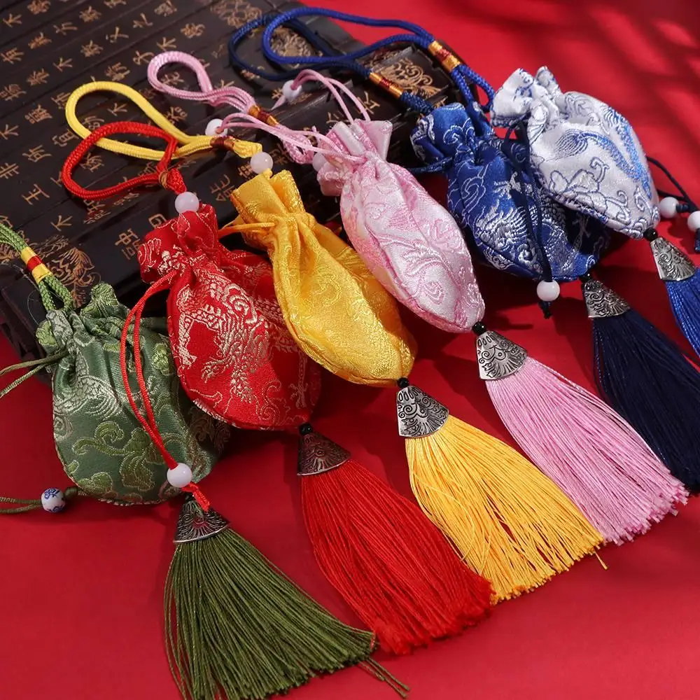 Retro Flower Women Sachet Dragon Embroidery Chinese Style Sachet Small Pouch Tassel Coin Purse Ladies