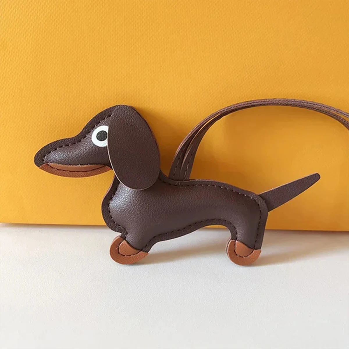 Dachshund Keychain Niche PU Leather Bag Decoration Cute Cartoon Puppy Accessories Car Charms