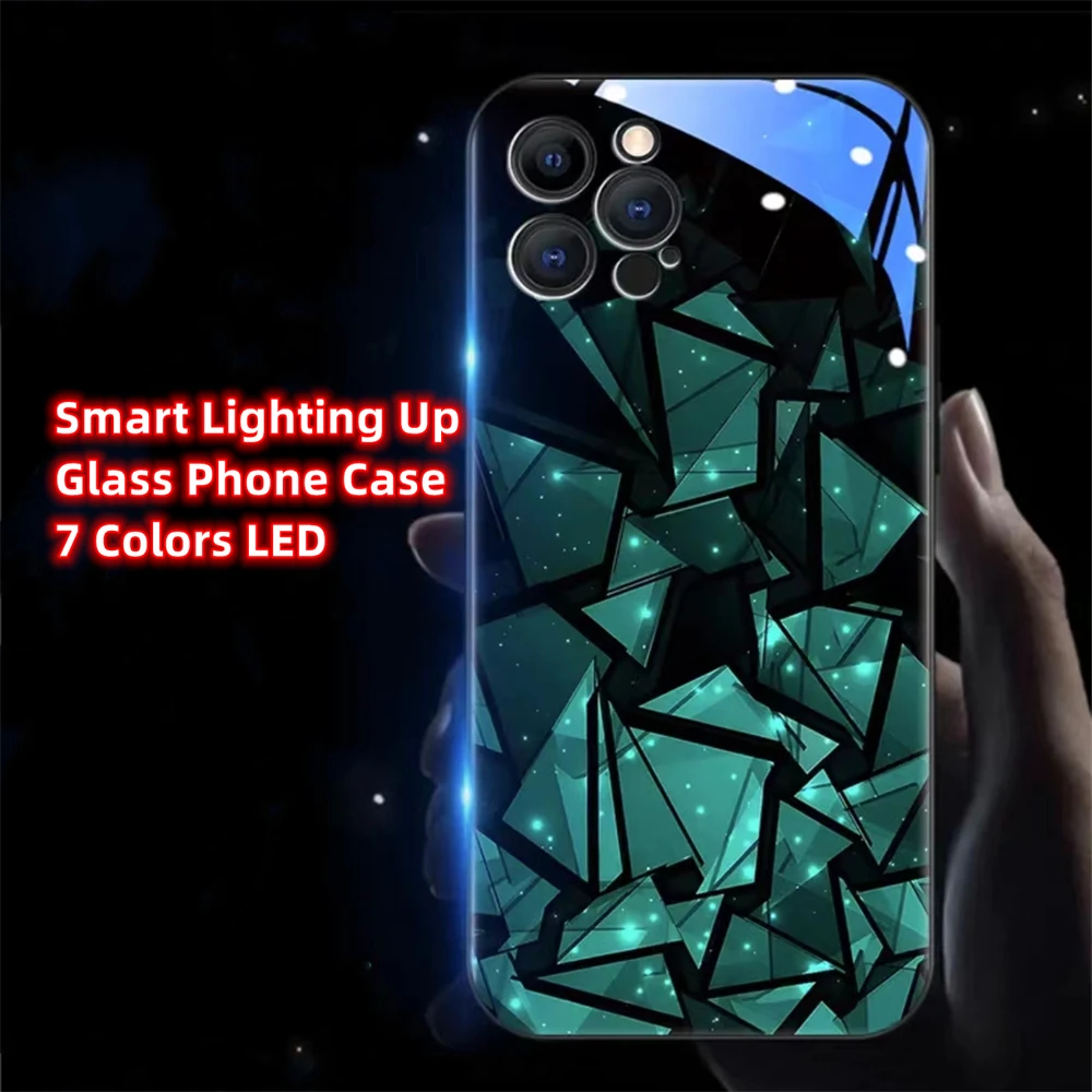 

Glass Fragments Design Smart LED Light Up Glowing Luminous Phone Case For Samsung S24 S23 S22 S21 S20 FE Note 10 Plus 20 Ultra