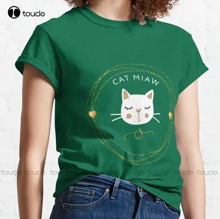 Cat Miaw 클래식 티셔츠 아트 셔츠 프린트 티 맞춤형 Aldult Teen 유니섹스 디지털 인쇄 티셔츠 맞춤 선물 Xs-5Xl
