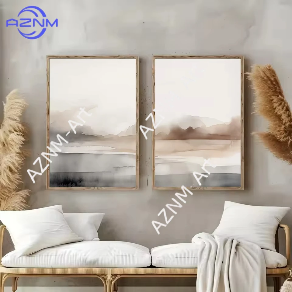 1/2 Stück, skandinavische Aquarell-Poster mit neutraler Landschaft, abstrakte Linien, minimalistisches Poster, Leinwandgemälde, Wandkunst, Bilder für Zuhause, Schlafzimmer