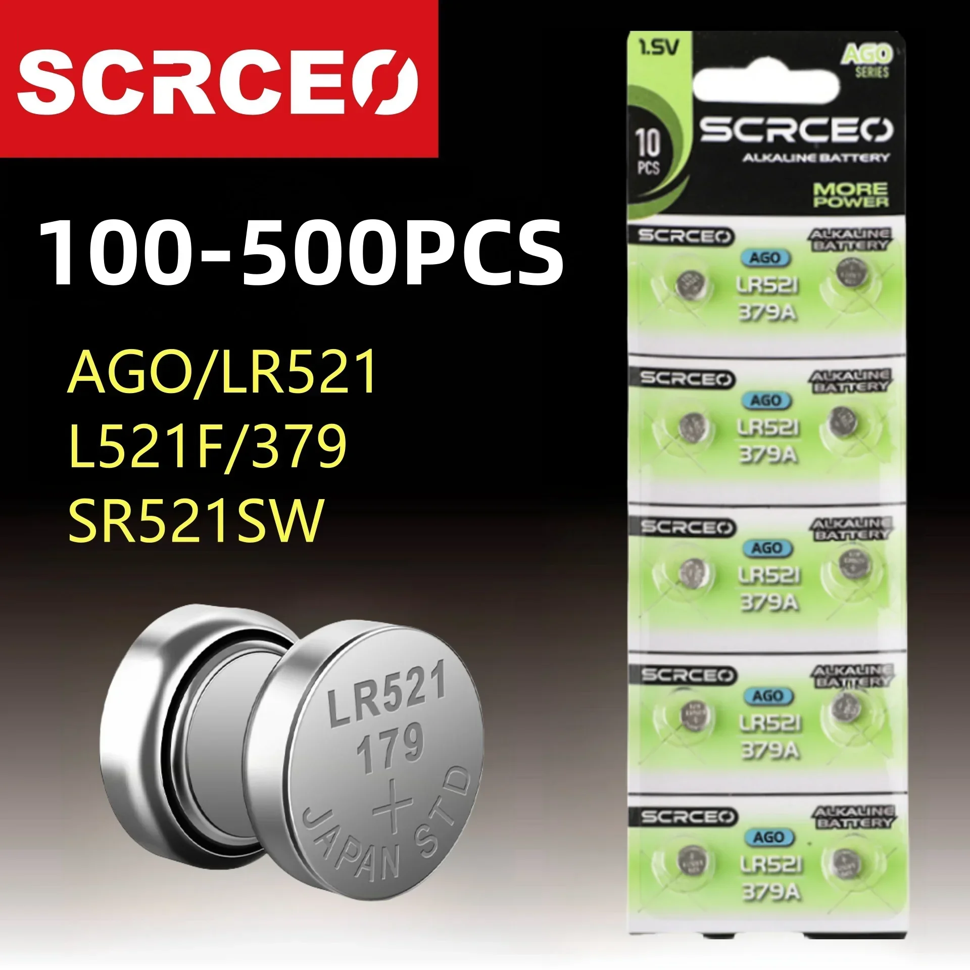 

100-500pcs High-Capacity AG0 LR521 1.5V Button Batteries SR521SW 379 SR63 Alkaline Button Cell Battery for Calculatorches Toy