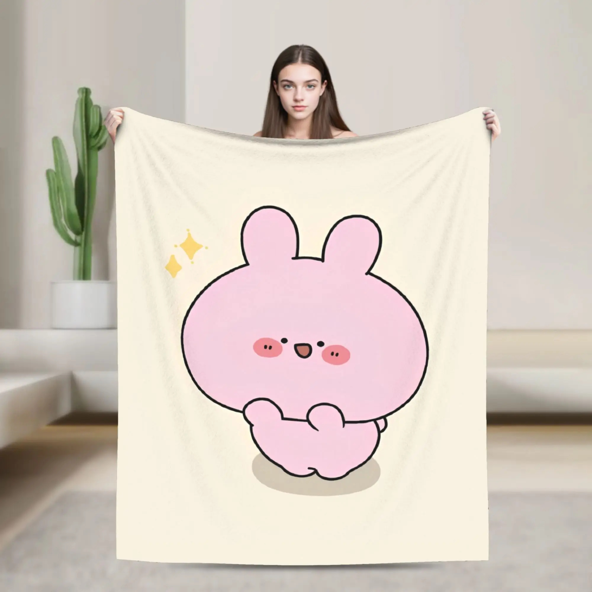 Asamimichaan Asleep Cartoon Knitted Blankets Asamimi Fleece Throw Blanket Summer Air Conditioning Decoration Soft Warm Bedsprea,