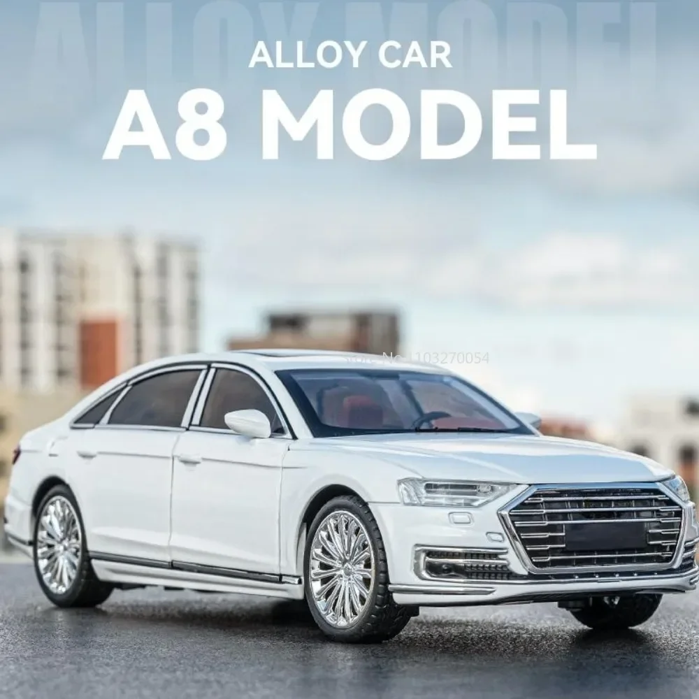 1/24 A8 Alloy Toy Car Model Simulation Metal Diecast with Pull Back Sound Light Vehicle Models Collection Children's Toys Gifts