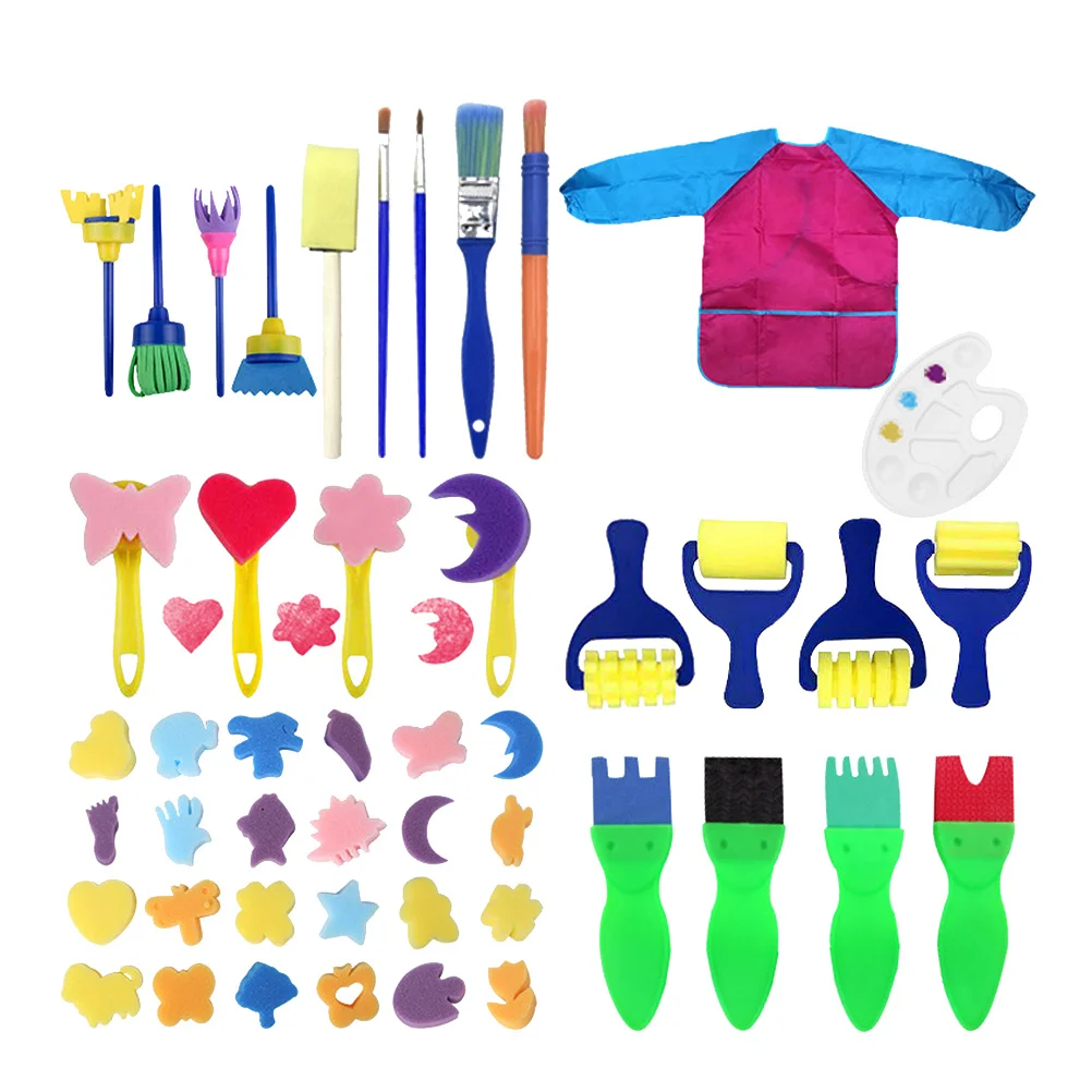 47Pcs Eva Sponge Brush Painting Set for Children Creative DIY Picture Supplies Stimulate Kids Imagination Graffiti Painting