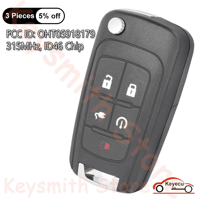 

KEYECU 5 Buttons 315MHz ID46 Chip for Chevrolet Volt 2011 2012 2013 2014 2015 Auto Flip Smart Remote Key Fob FCC ID: OHT05918179