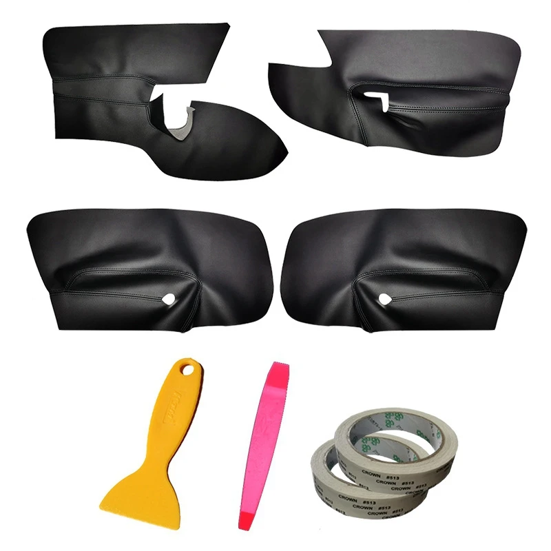 4Pcs/Set Black LHD 4 Doors Armrest Panel Leather Cover Inner Trim For Jetta Golf MK5 2005-2010 With Tools