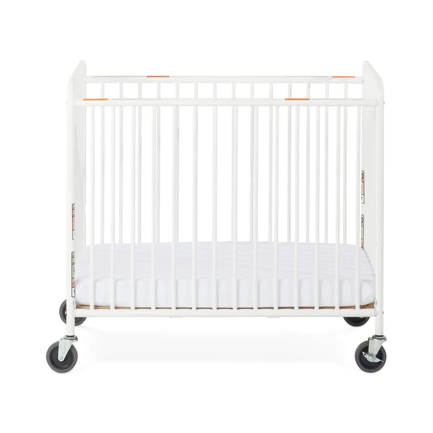 Chelsea Slatted Metal Compact Evacuation Crib, 3" Oversized Casters, Compact Mini Size, Nonporous, Easy to Clean Finish