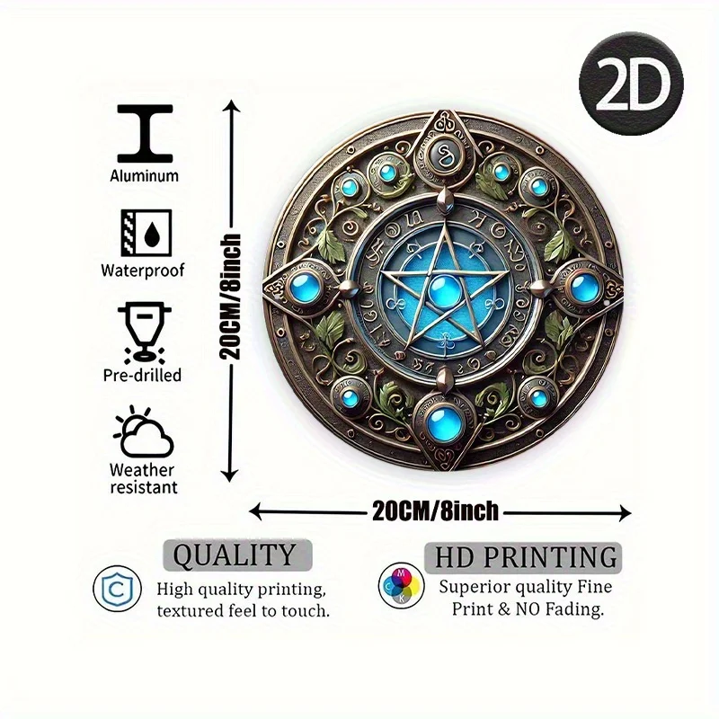 CIFbuy Vintage Aluminum Wall Art Waterproof Pentacle Sign For Home Bar Garden Indoor Outdoor Living Room Room Decor