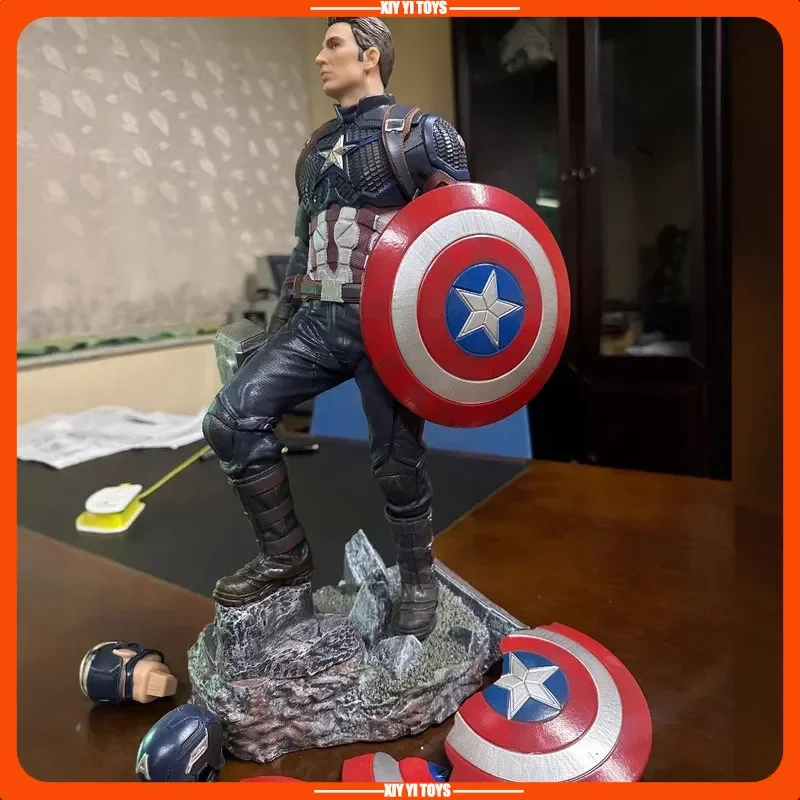 

Marvel 40cm Captain America Double Headed Sculpture Can Replace Handmade Avengers 4 Movie Desktop Ornament Model Gift