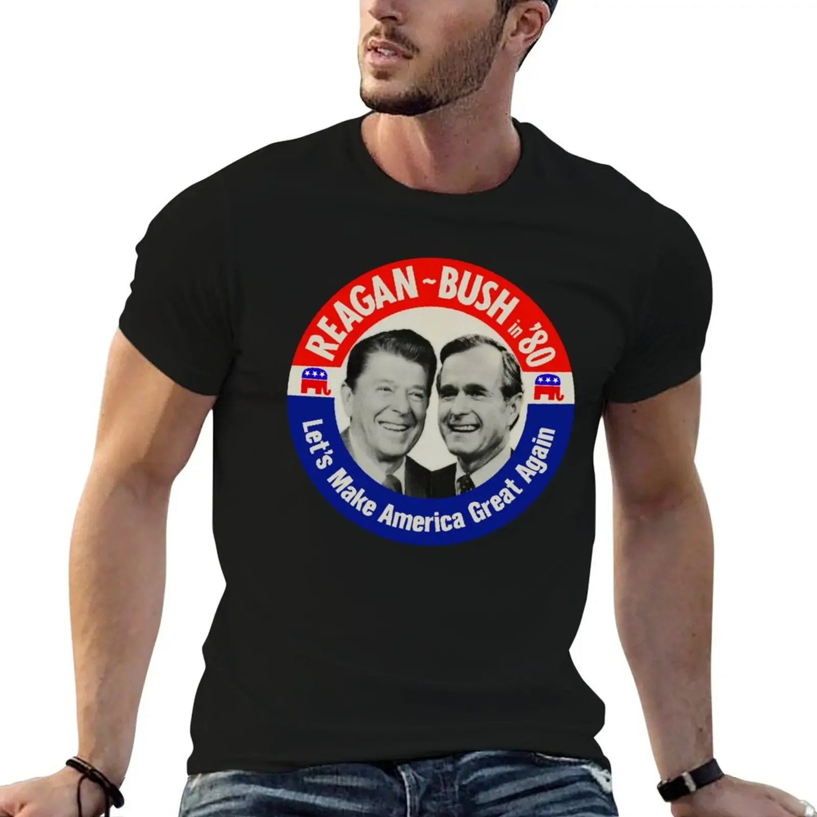 

Reagan Bush 1980 Election Campaign T-Shirt boys whites shirts graphic tee men clothing