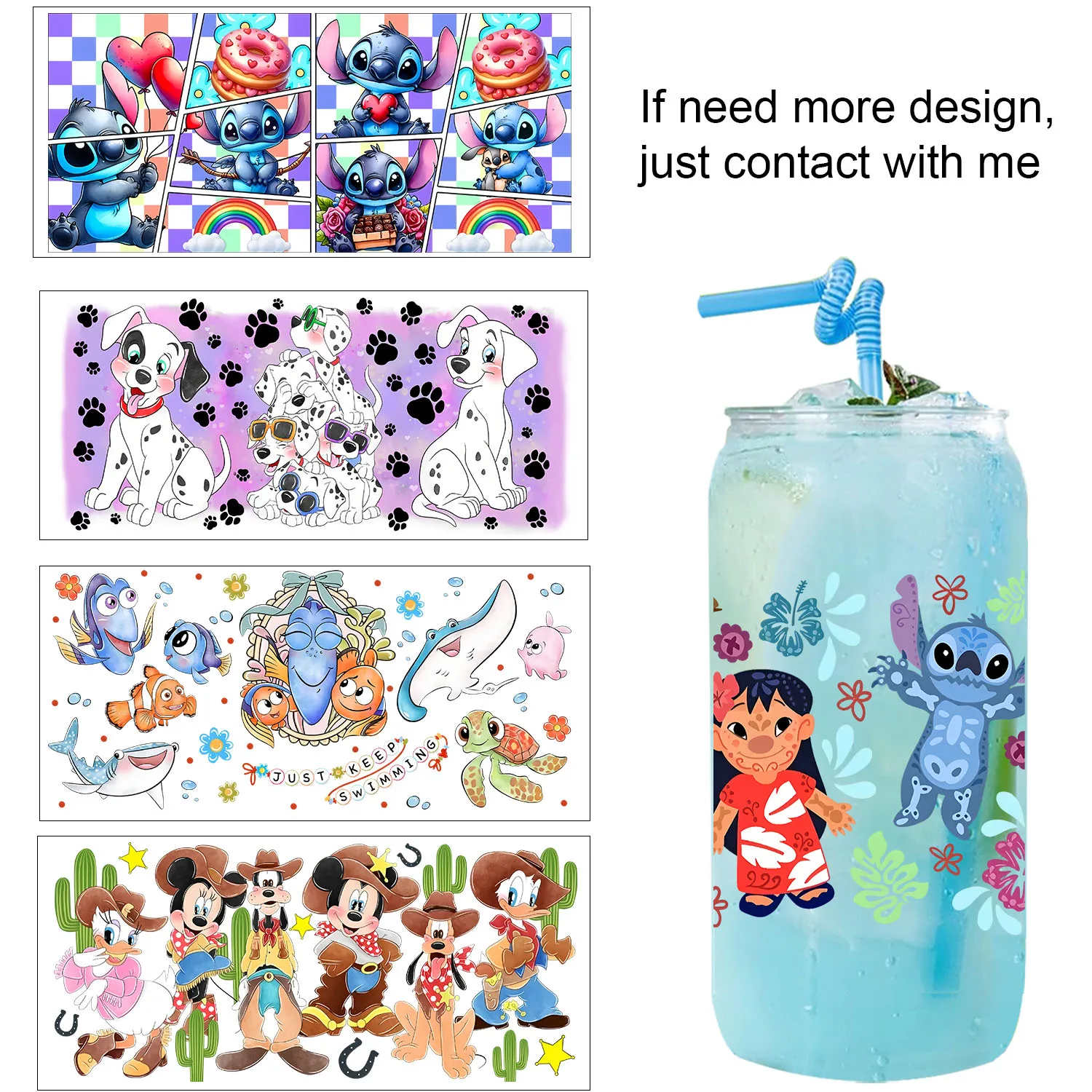 

Cute Cartoon Mickey family easy peel waterproof Party DIY Decals 3D transfers uvdtf tumbler seal stickers 16oz uv dtf cup wraps
