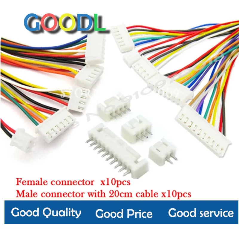 10Sets JST XH2.54 XH 2.54mm Wire Cable Connector 2/3/4/5/6/7/8/9/10 Pin Pitch Male Female Plug Socket 20cm Wire Length 26AWG