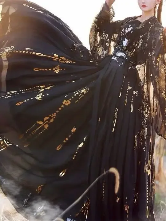 Hanfu kostum Cina kuno asli pakaian wanita kostum tari tradisional Hanfu gaun peri rakyat untuk wisuda