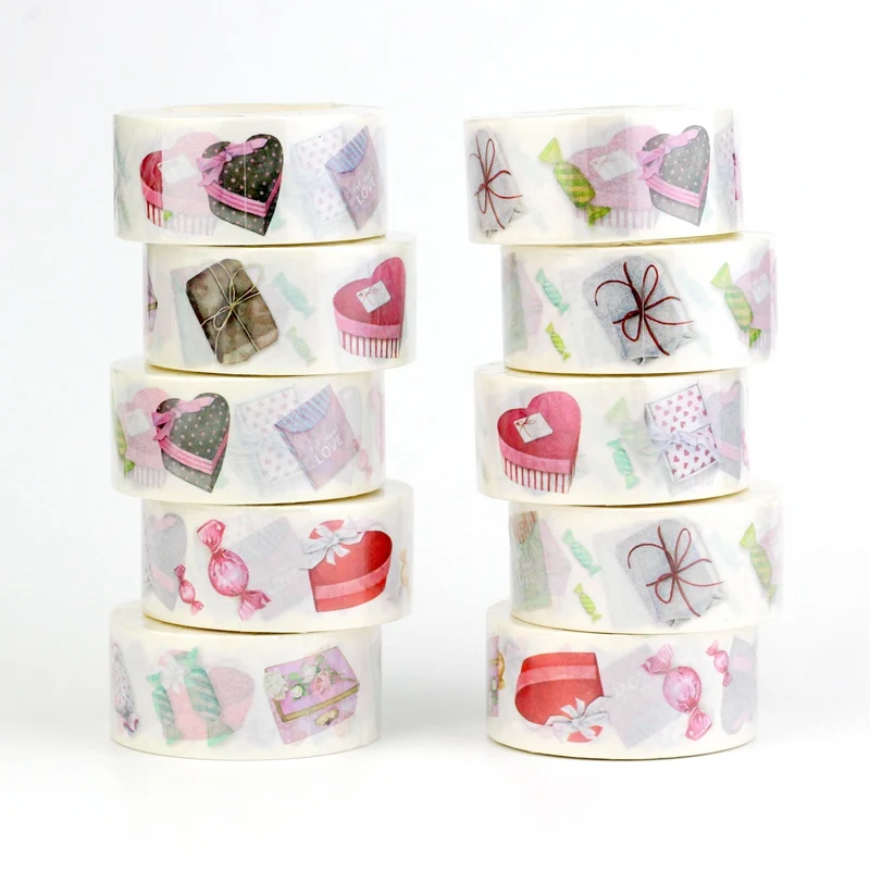 NEW 10pcs/Lot Deco 20mm Wide Candy & Hearts Gift Box Washi Tapes Journaling Adhesive Masking Tape Kawaii Stationery Supplies