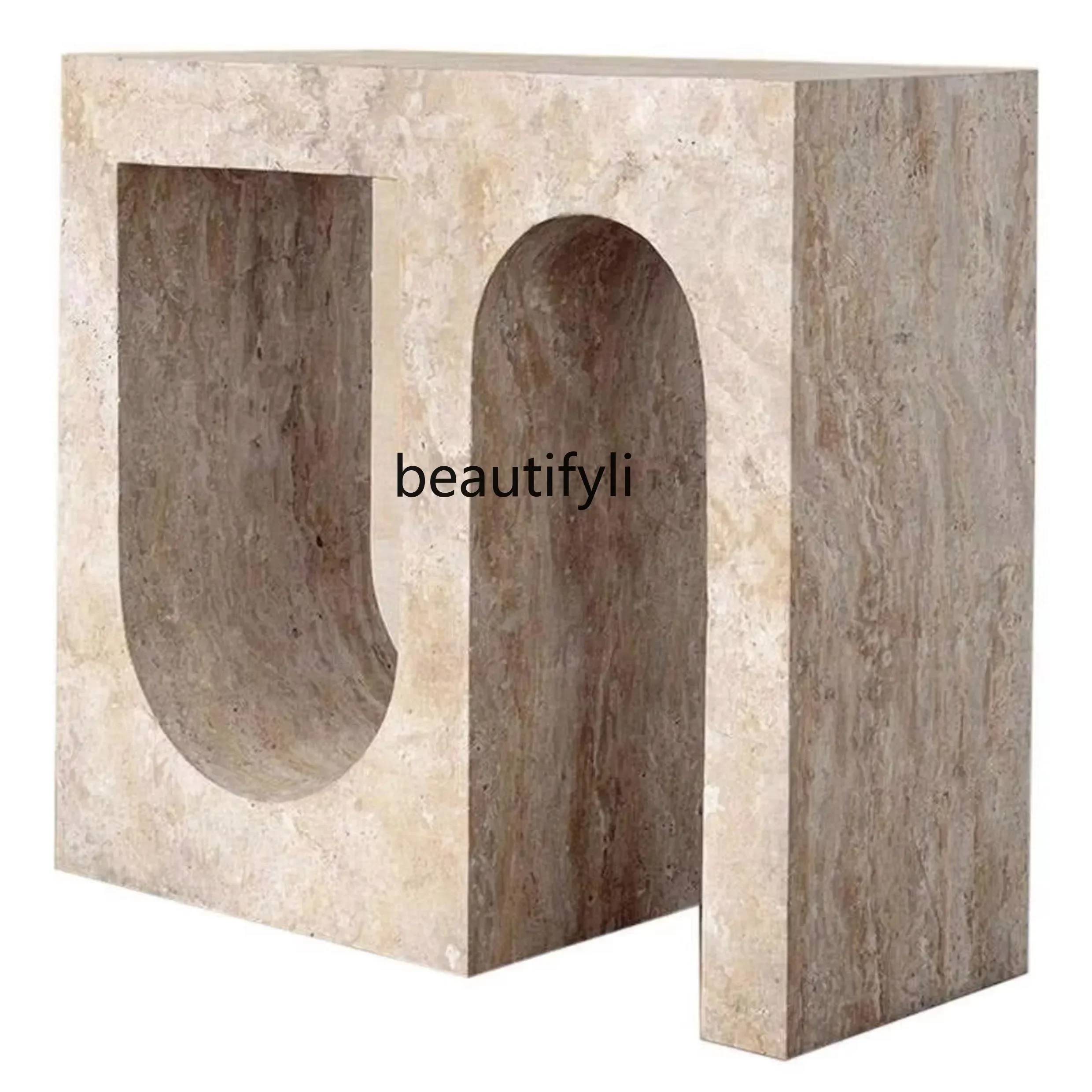 CC Wabi Sand Wind Designer Yellow Travertine Marble Wall Entrance Table Arch Decoration Narrow Table