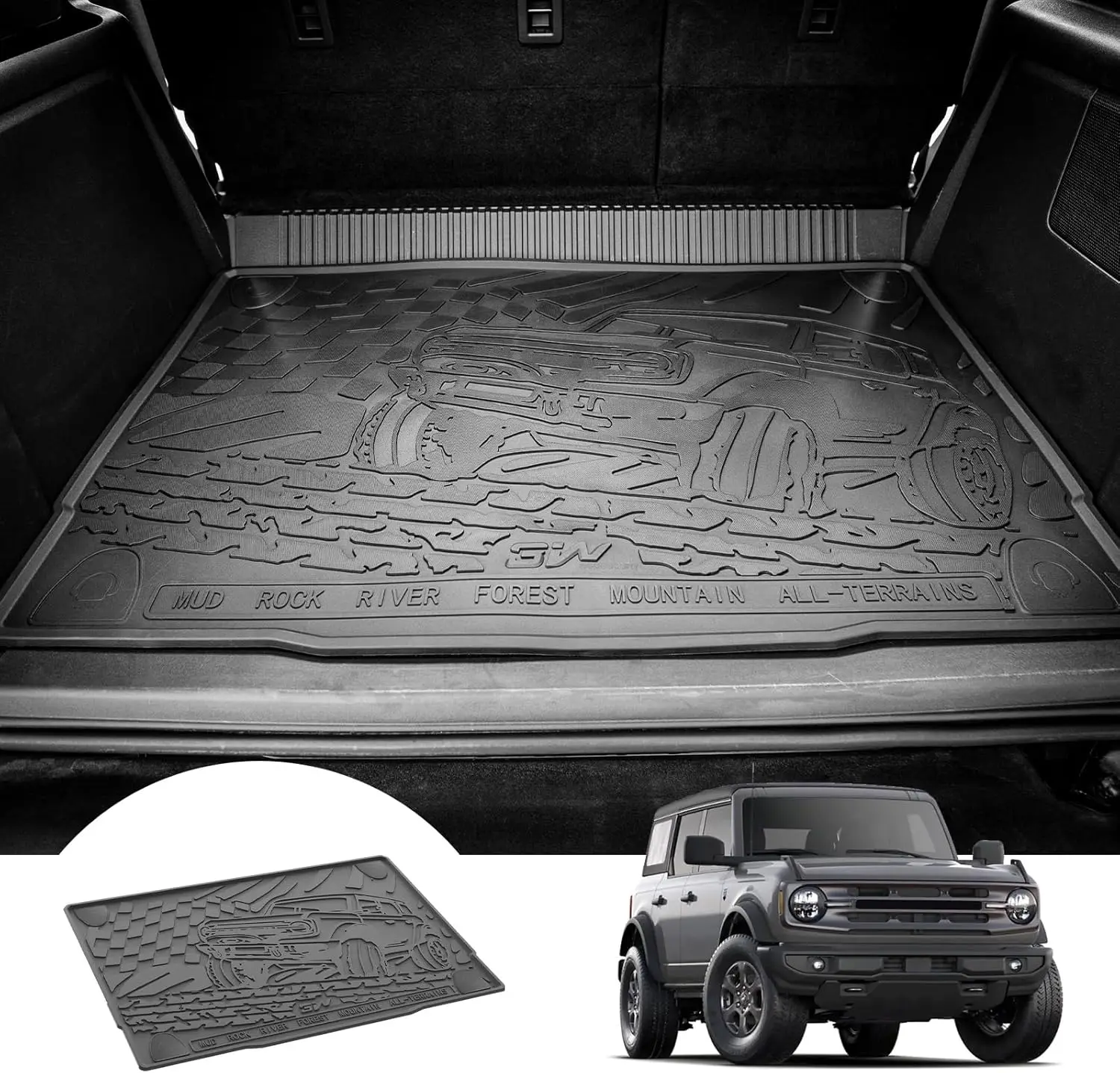 

Custom Fit All Weather TPE Cargo Liner for 2021-2026 Ford Bronco 4 Door, Heavy Duty Truck Mat Accessories in Black