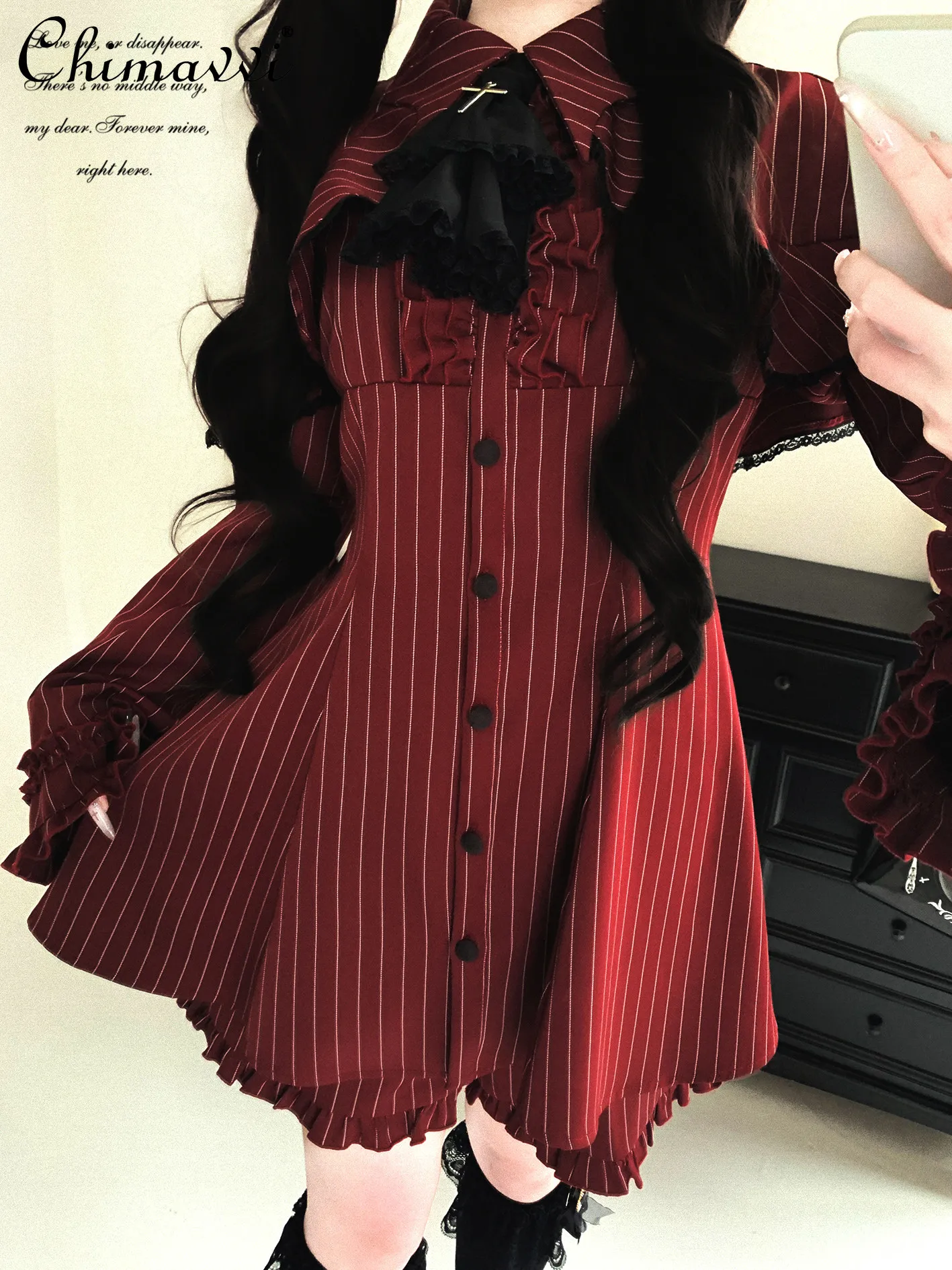 

Original Japanese-style Mine Series Dark Fake Two-piece Shirt Dress Set Summer Subculture Top Shorts Outfit for Girls and Women