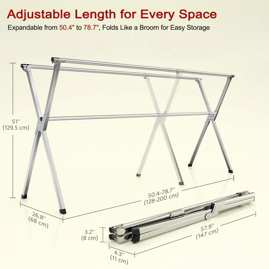 

Drying Rack, HeavyDuty Folding Laundry Drying Rack for Indoor Outdoor Use, 50.478.7 Extendable Stainless Steel, SpaceSaving Desi