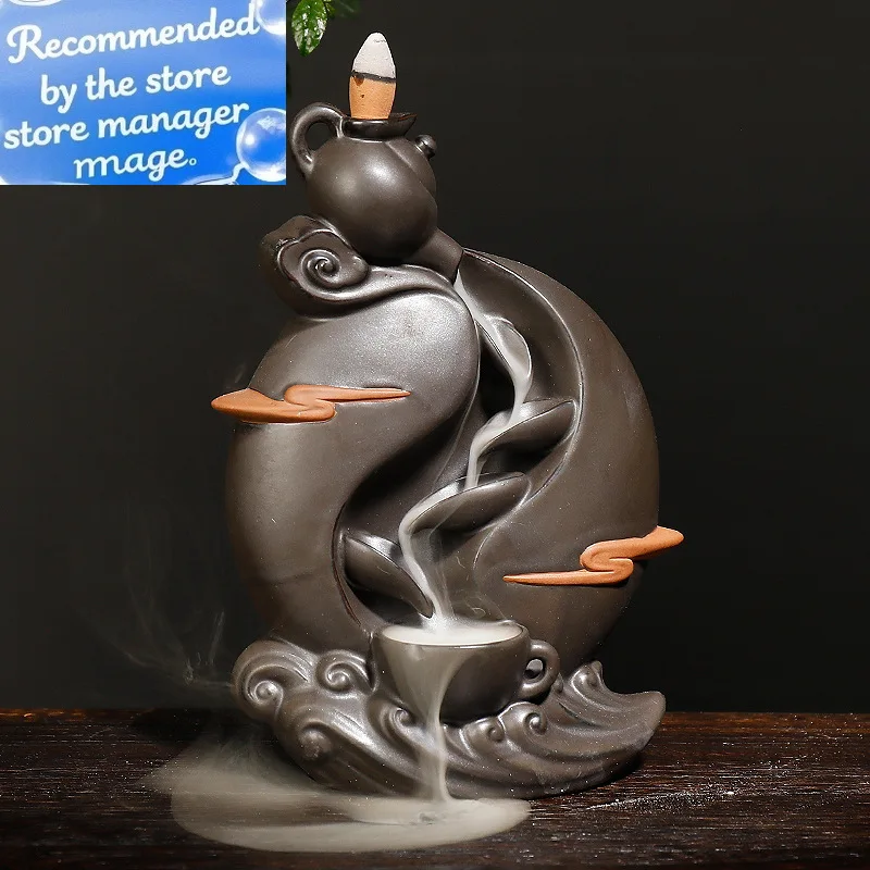 

С 10 шт. конусами для благовоний, держатель для чайника с обратным потоком воды, керамическая курильница