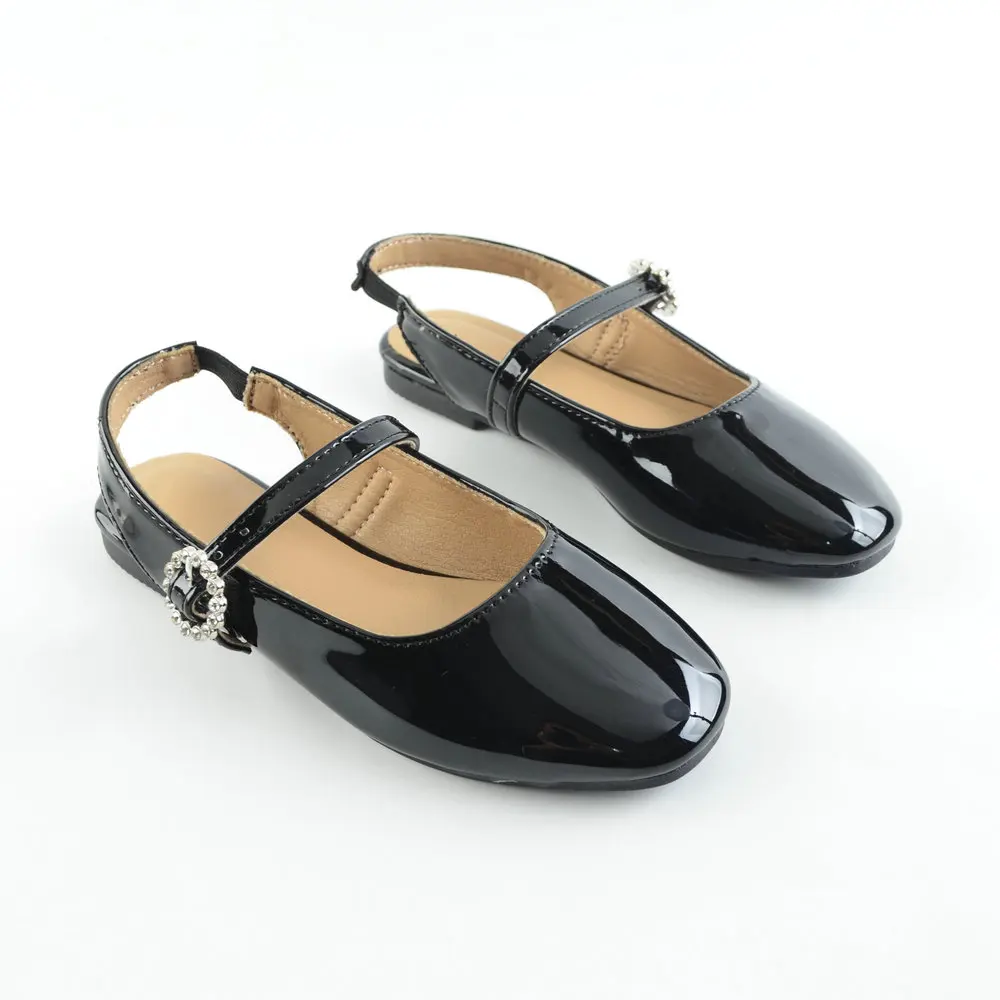 

Черные модельные туфли из лакированной кожи для девочек и малышей, туфли на плоской подошве с пряжкой и стразами