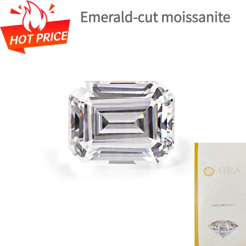 Laboratory-grown GRA certified DEF color emerald-cut moissanite diamond loose stone, suitable for jewelry