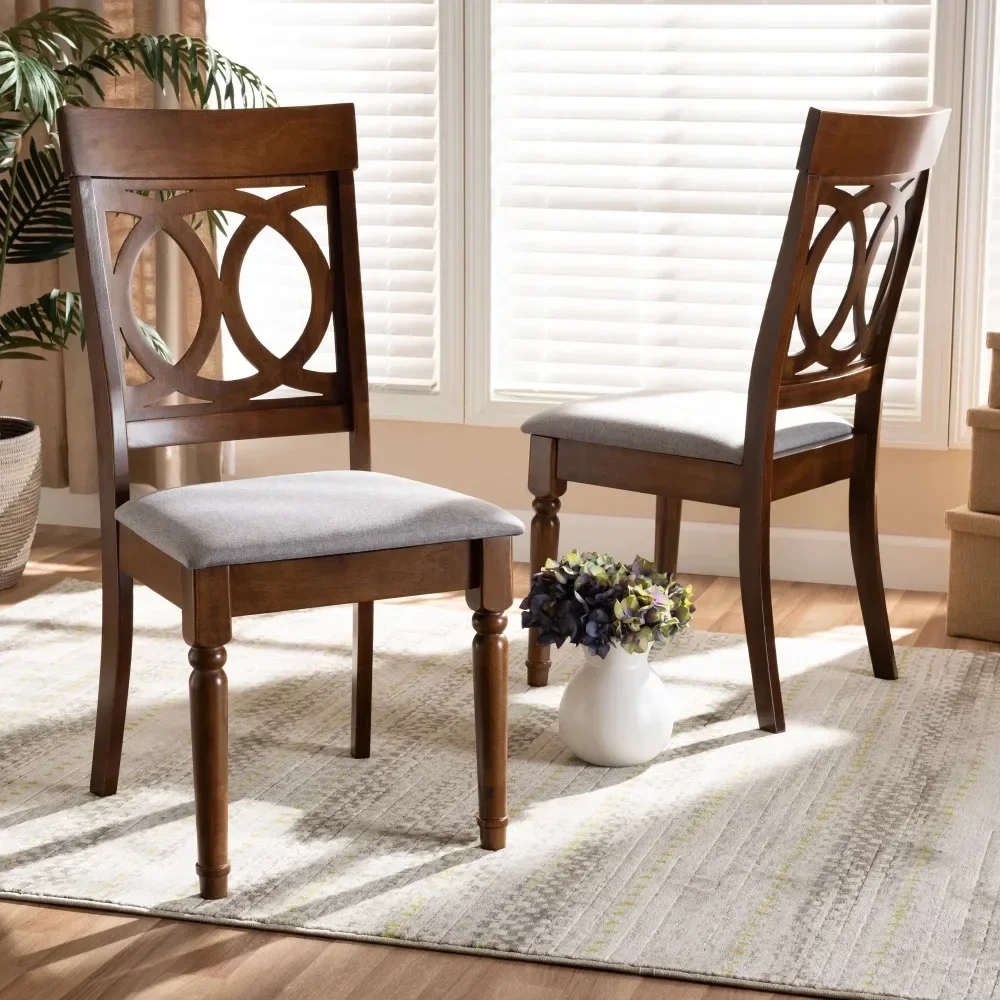 

Modern and Contemporary Grey Fabric Upholstered and Walnut Brown Finished Wood 2-Piece Dining Chair Set