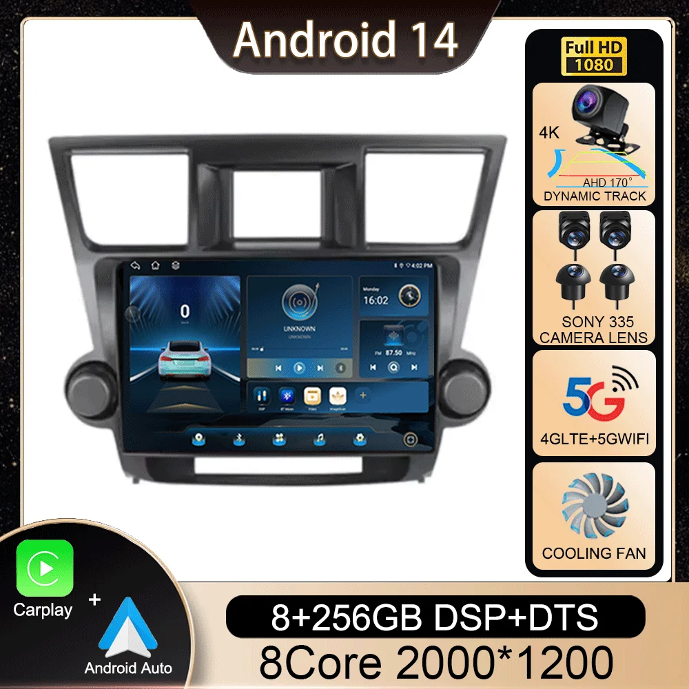 

4G LTE Carplay DSP Android 14 автомобильный радиоприемник для Toyota Highlander 2 XU40 2007 - 2013 стерео Мультимедийный видеоплеер автомобильная навигация