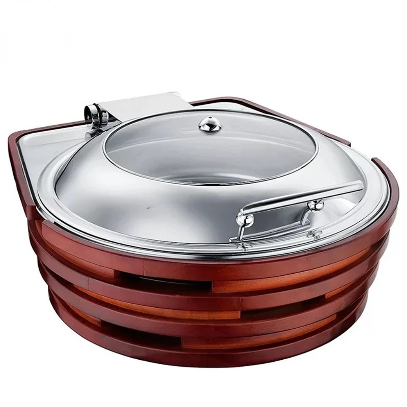 

manufacturer catering buffet chafing dish with wood stand rolling over electric heater 6L wooden chaffing dishes