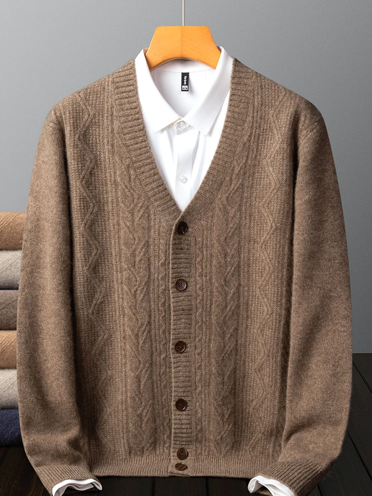 

Pier Cardin cashmere sweater men's light luxury 100 pure cashmere sweater cardigan thickened winter jacket casual V-neck
