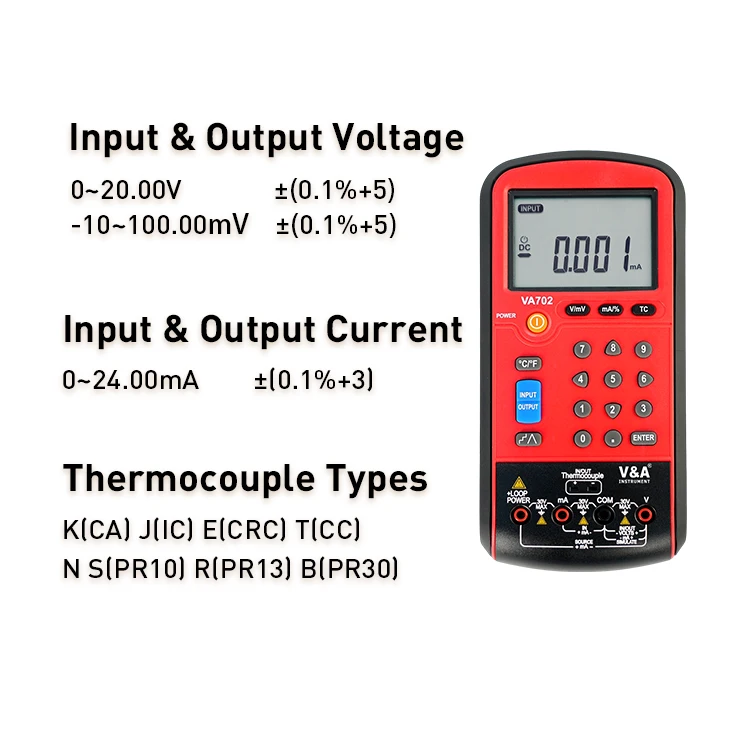 V&A VA702 Loop Process Calibration Multimeter Volt / Ma & Thermocouple Calibrator with Numeric Keypad Input