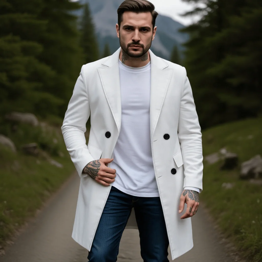 

Men's Classic Double Breasted Woolen Overcoat Warm Commute Jacket for Business Casual Wear