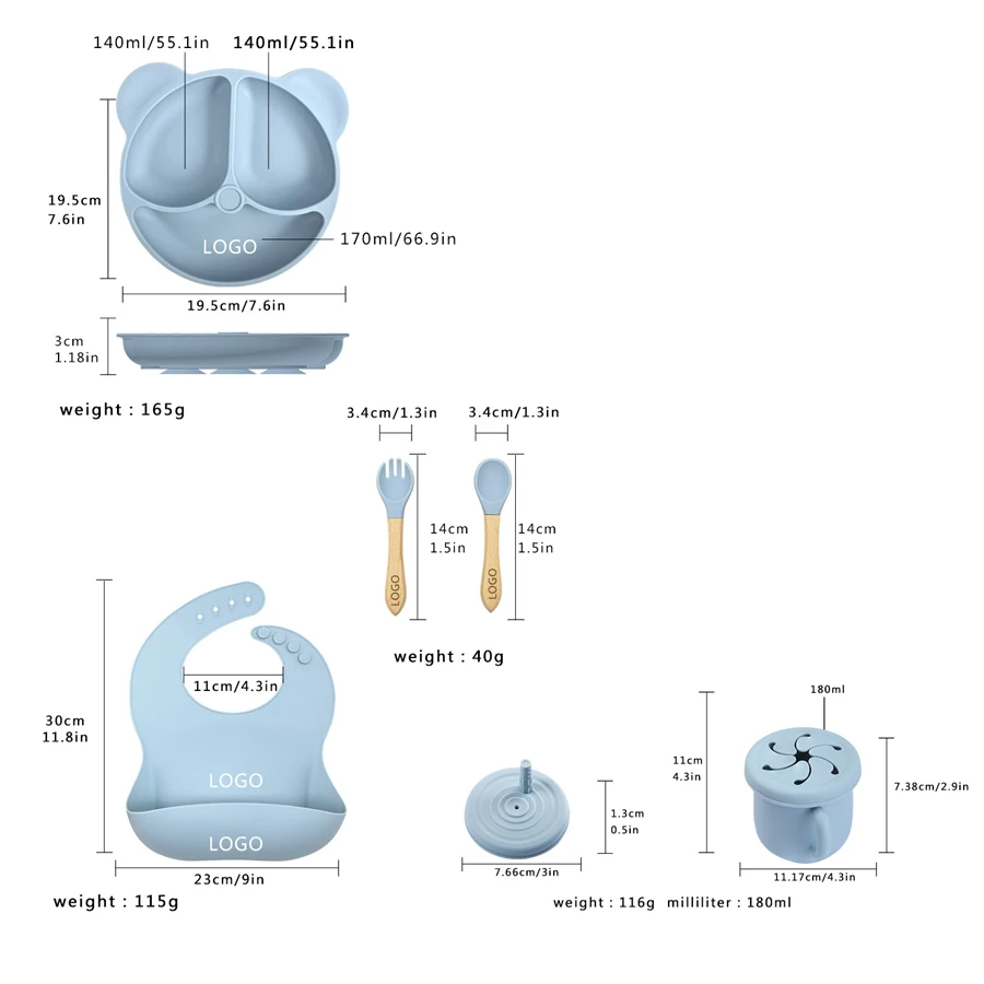 Детский костюм медведя, набор силиконовой посуды с присоской, разделенная тарелка для кормления, ложка, вилка, защита от падения, защита от опрокидывания