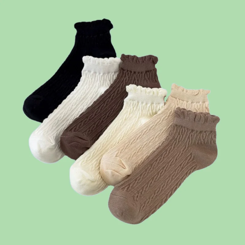 

2024 New 5/10 Pairs Lace Socks Women's Short Socks Low Top Coffee Color Socks Autumn Jk Cute Shallow Mouth Student Women's Socks