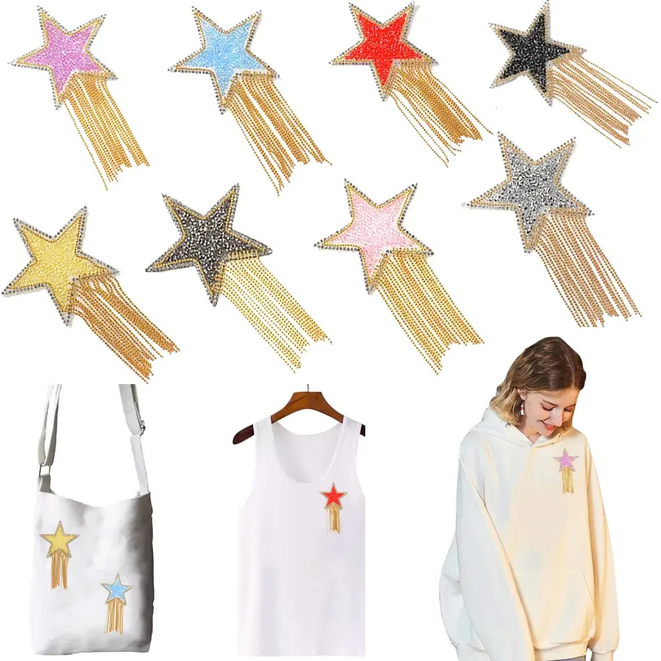 Five-pointed Star Rhineston Iron On Transfer For Clothing DIY Iron On Transfer On T-shirt Bag Washable Colored Patches On Clothe