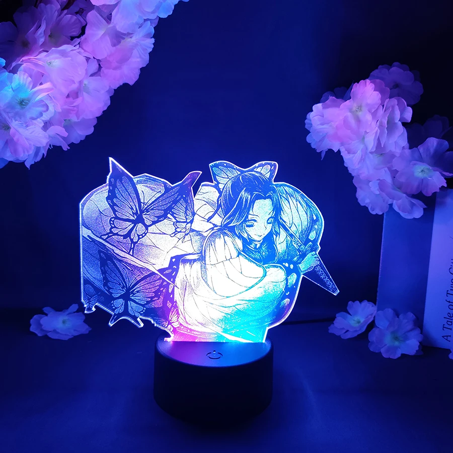 Two Tone Night Lamp Manga LED Light Anime Demon Slayer Figure Shinobu Kocho Flashing Cute Girl Gift 3D Cartoon Child Room Decor