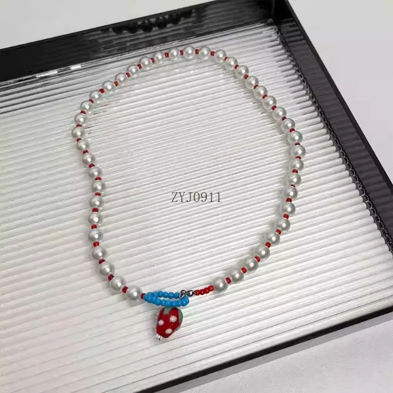 قلادة من لؤلؤ الفراولة الحمراء، إكسسوارات قلادة سلسلة الترقوة الفاخرة