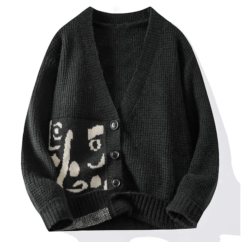 سويتر رجالي كلاسيكي سميك برقبة على شكل حرف V ، سترة كبيرة ، صدرية فضفاضة ، علامة تجارية عصرية ، خريف ، شتاء ،