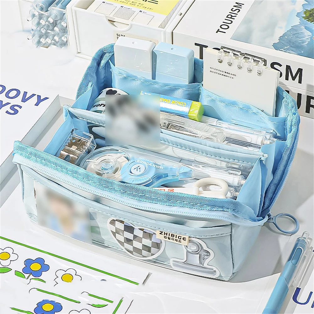 مقلمة ذات سعة عالية على الطراز الياباني بتصميم شفاف حقيبة تخزين أدوات مكتبية متينة ومقلمة بسيطة ضرورية