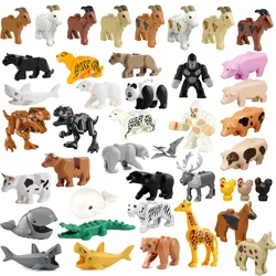 MOC City Animal Building Blocks Goat Shark Tiger Leopard Elephant Panda Farm Figures Accessories DIY Children Brick Kid Toy Gift