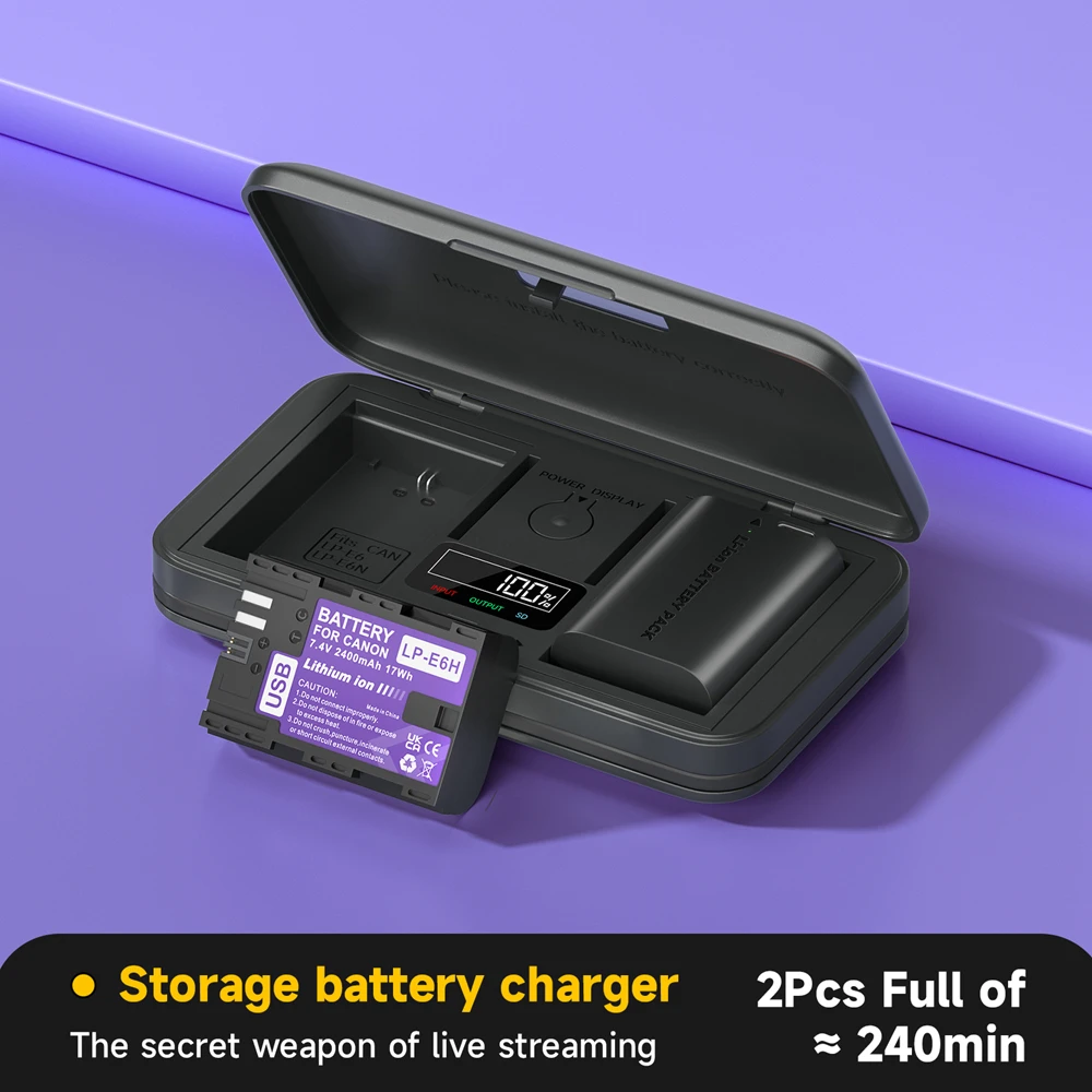 LP-E6 LP E6 LP E6N Type-C شحن البطارية مع علبة شاحن LCD لكاميرا Canon 5D Mark II III 7D 60D EOS 6D 70D 80D EOS 5DS R