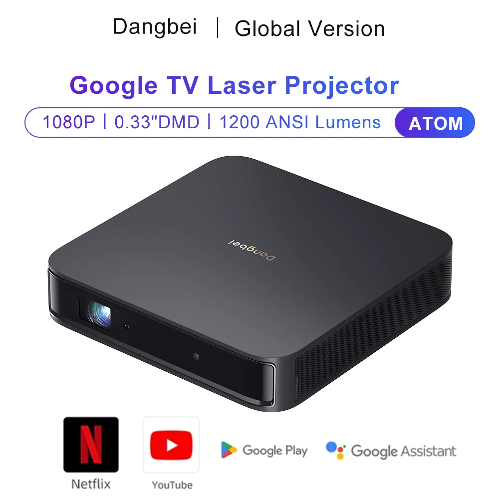 Google TV with Licensed Netflix Dangbei Atom Mini L-aser Projector First Google TV 1200 ISO 1080P Dangbei Atom L-aser Projector