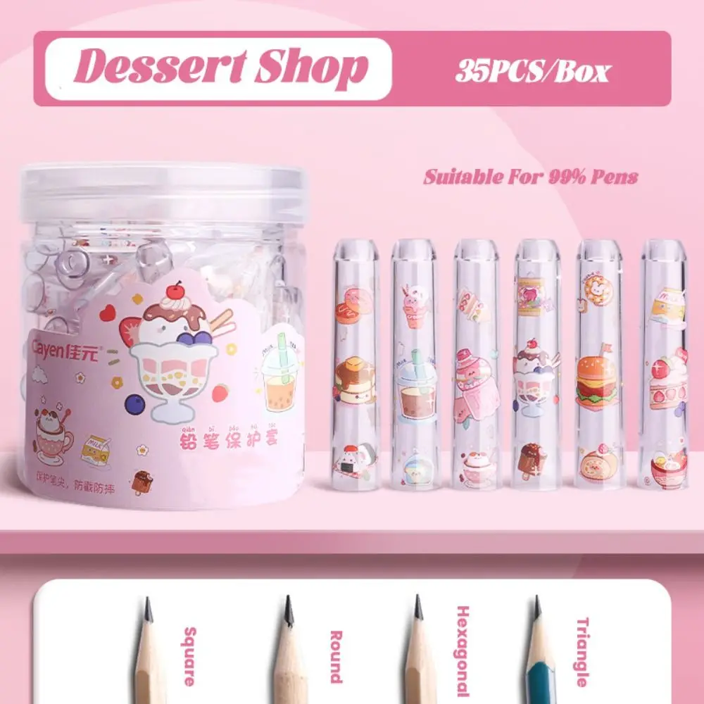 

35PCS/Box Creative Plastic Pencil Cap Solid Color Capybara/Astronaut/Panda Pencil Extender Transparent Pen Tip Protector Gift
