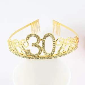 Oro 30 40 50 60 60 CUMPLEABLE Tiara Corona de cristal de cumpleaños para mujeres 30º 40 ° 50 60º Cumpleaños Decoración de la fiesta Topper 10 mejores ventas de 40 años topper de pastel de cumpleaños - №2