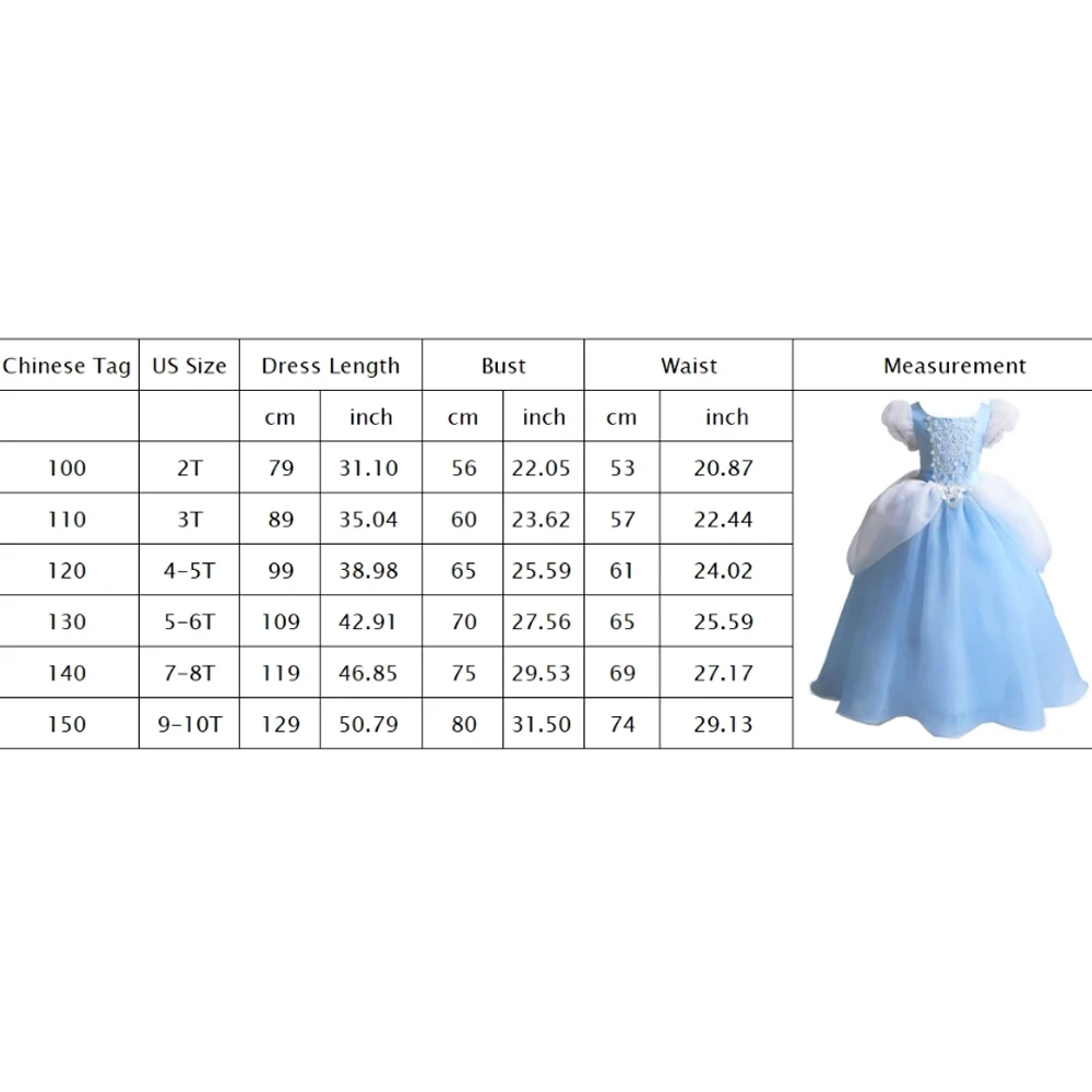 Märchenhaftes Glasstieferl-Kleid für Kinder, Cinderella Geburtstagskleid, Sommerliches Spitzenprinzessinnenkleid mit Puffrock für Halloween, Karneval, Party und Cosplay – Detail 1