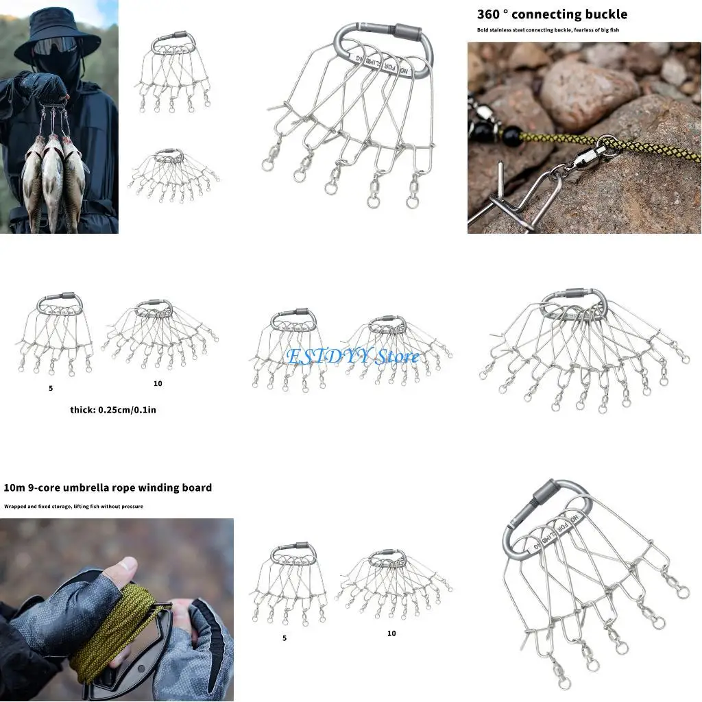 

G6DE Float Fishing Stringer Live Fish Lock Portable Fishing Lock Buckle with 10/5 Snaps