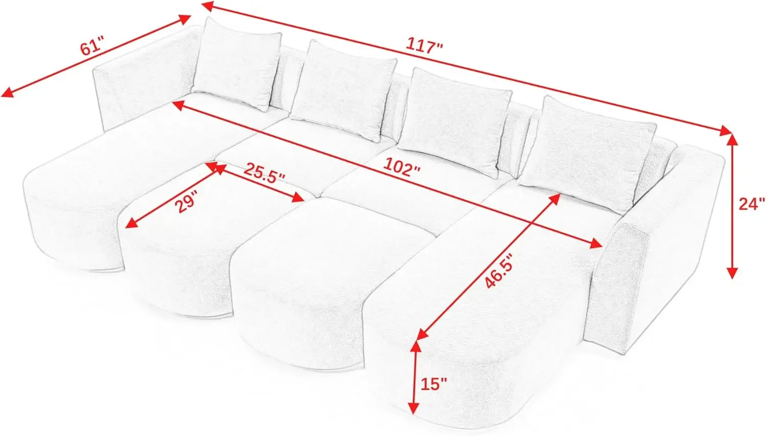 Modular Sectional Sofa Sleeper Couch Bed, 117