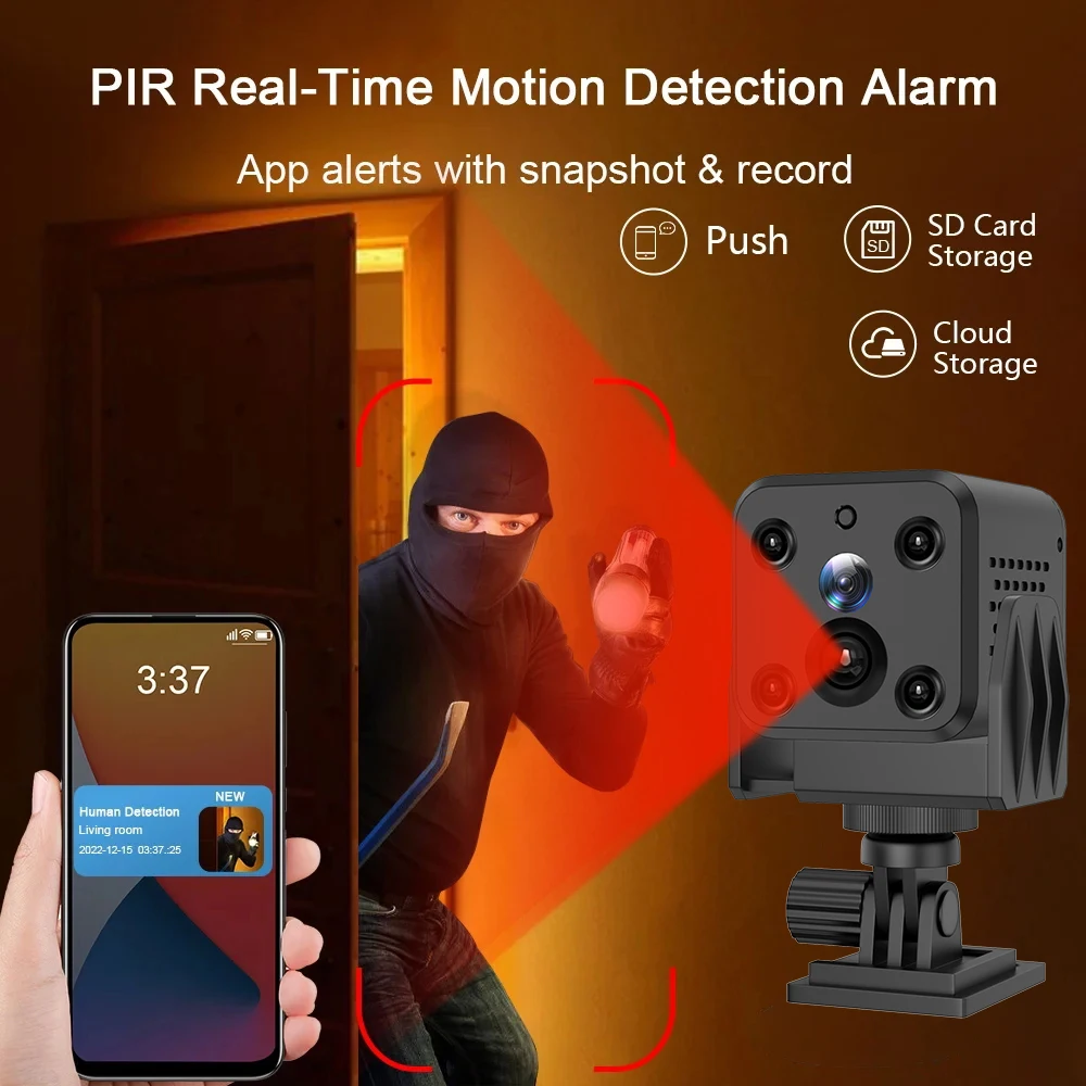 Minicámara de vigilancia de seguridad para el hogar, Monitor de bebé con visión nocturna IR, detección de movimiento PIR, batería integrada, 5MP, 4G