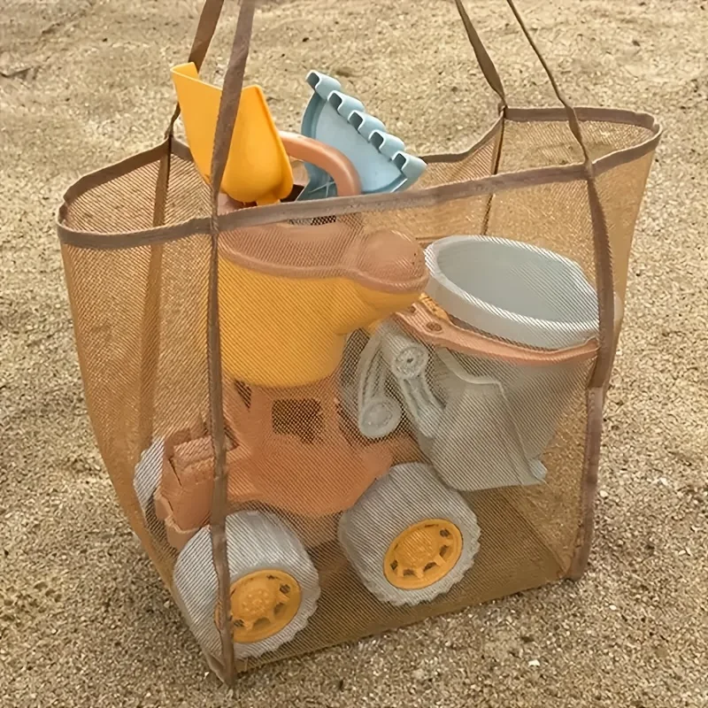 

1 шт. Большая пляжная сумка-тоут из сетчатой ткани - прочный полиэстер, однотонная, с прочными ручками, подходит для путешествий, пляжа, отпуска и кемпинга, пляжная сумка-тоут, многофункциональное решение для хранения, прочная конструкция ручек.