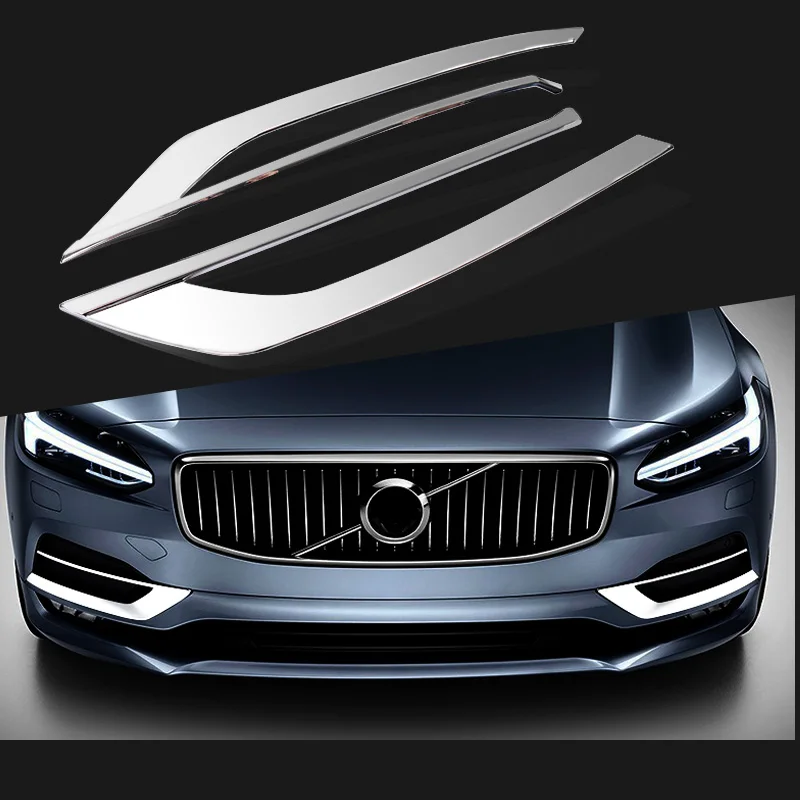 2pcs Chrome Front Fog Light Lamp Lower Bumper Cover Frame Trim Fit for Volvo S90 2017-2019